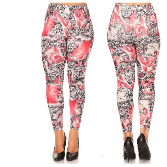 NEW LUCKY FASHION ABSTRACT SOFT LEGGINGS PANTS RED - Picture 2 of 6